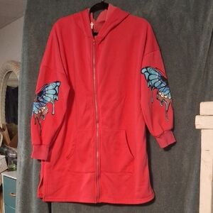Women's Pink Hooded Jacket with Butterfly Design